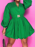 Button Up Notched Sleeve Dress