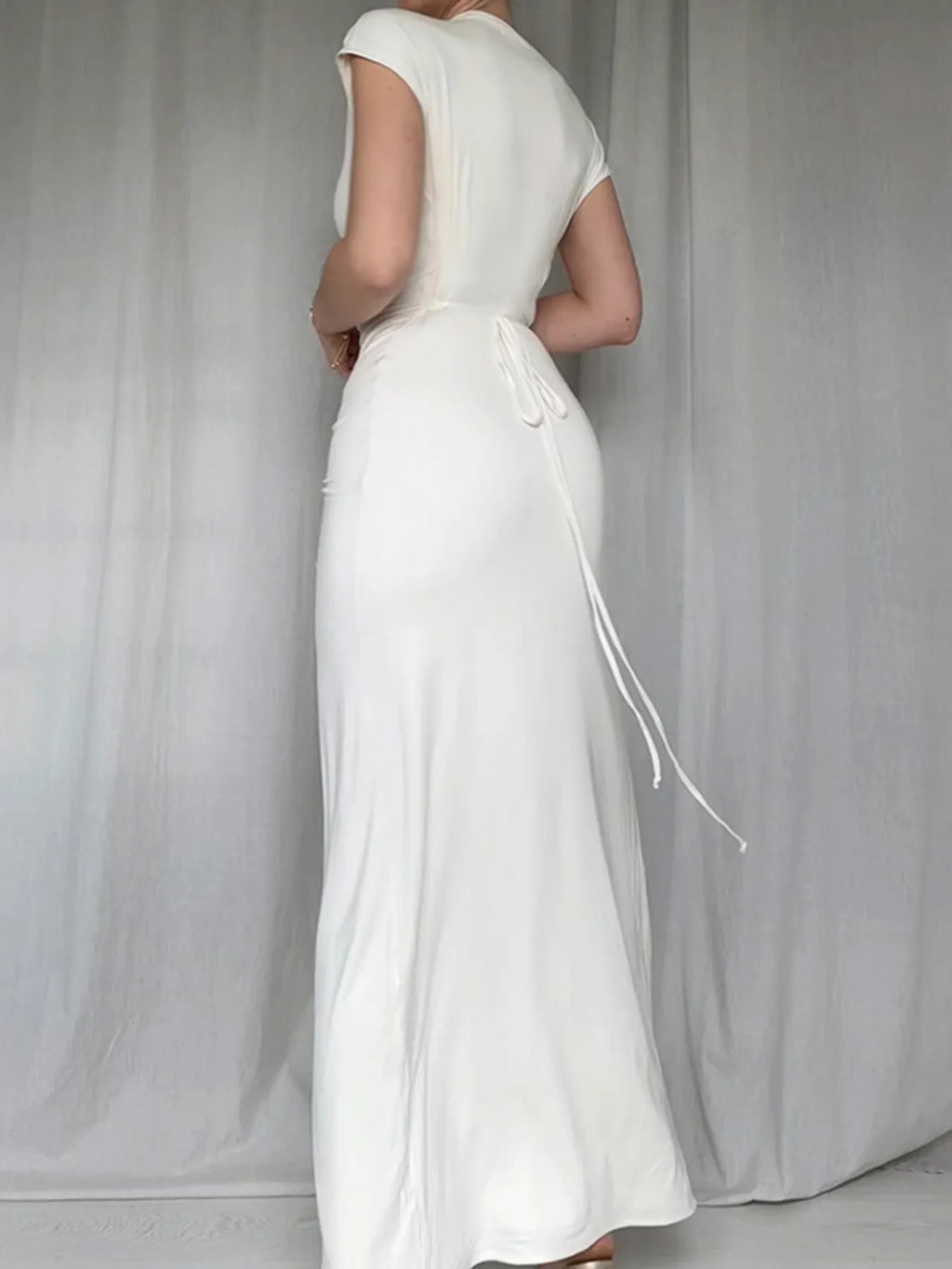 Ruched Slit Cap Sleeve Maxi Dress - TNT Dress Co.