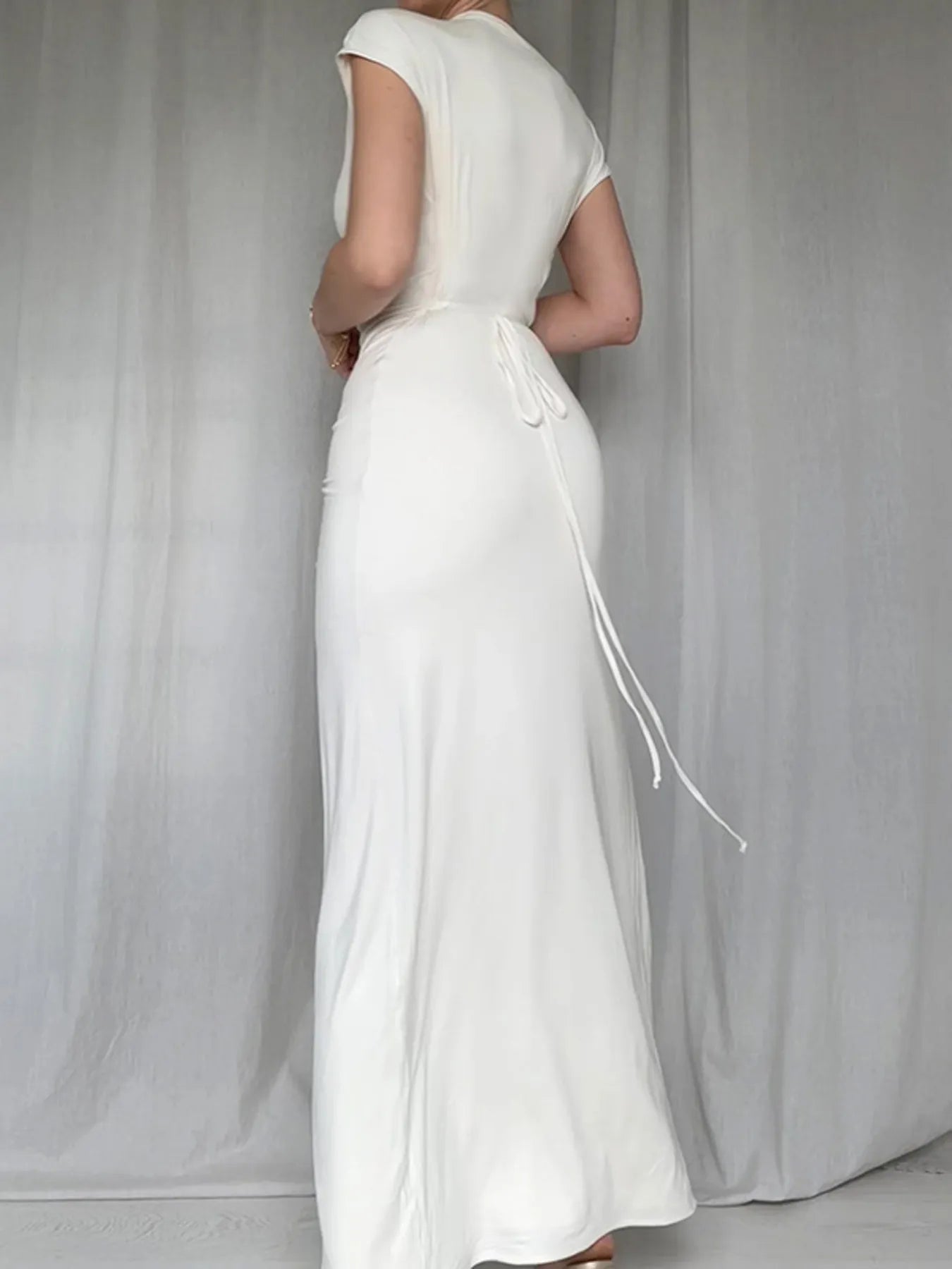 Ruched Slit Cap Sleeve Maxi Dress - TNT Dress Co.