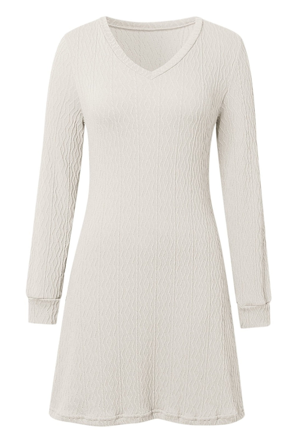 V - Neck Long Sleeve Textured Dress - TNT Dress Co.