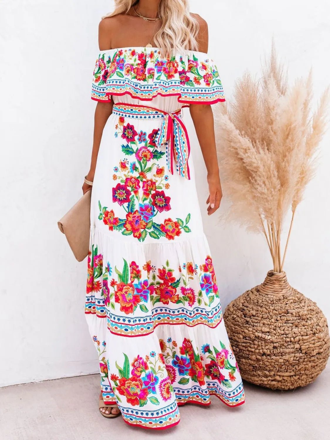 Floral Off Shoulder Ruffle Maxi Dress - TNT Dress Co.