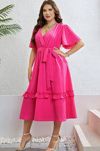 Honey Belted Flutter Sleeve Dress with Frill Trim - TNT Dress Co.