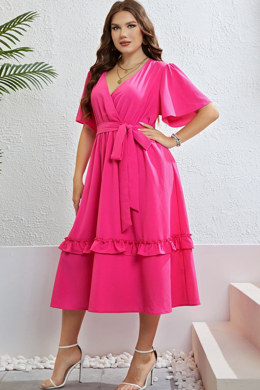 Honey Belted Flutter Sleeve Dress with Frill Trim - TNT Dress Co.