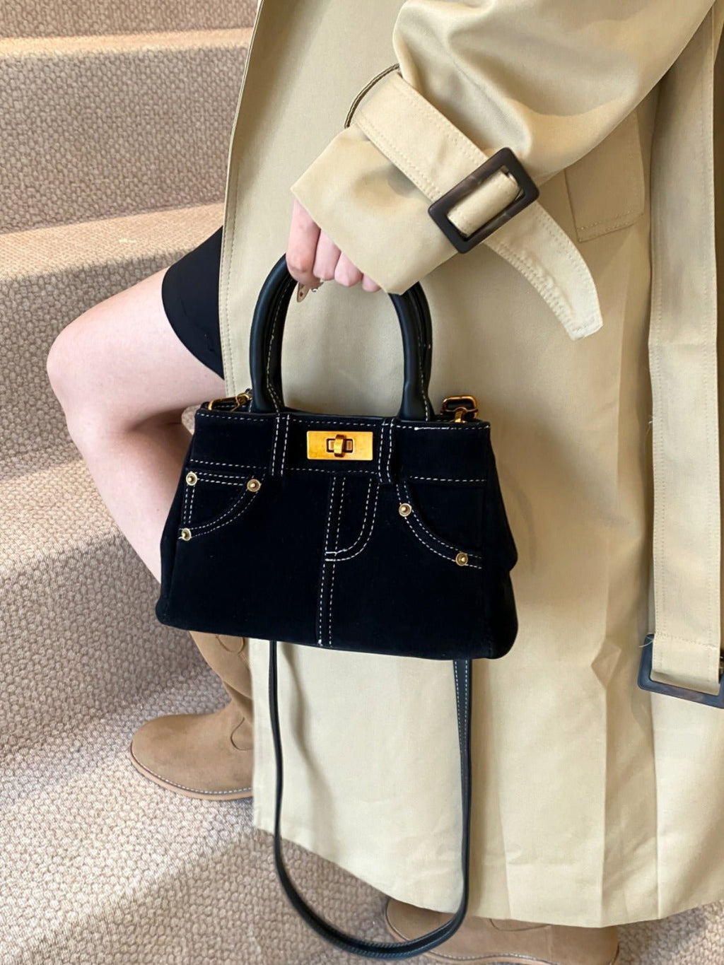 Suede Dual - Use Adjustable Strap Handbag - TNT Dress Co.