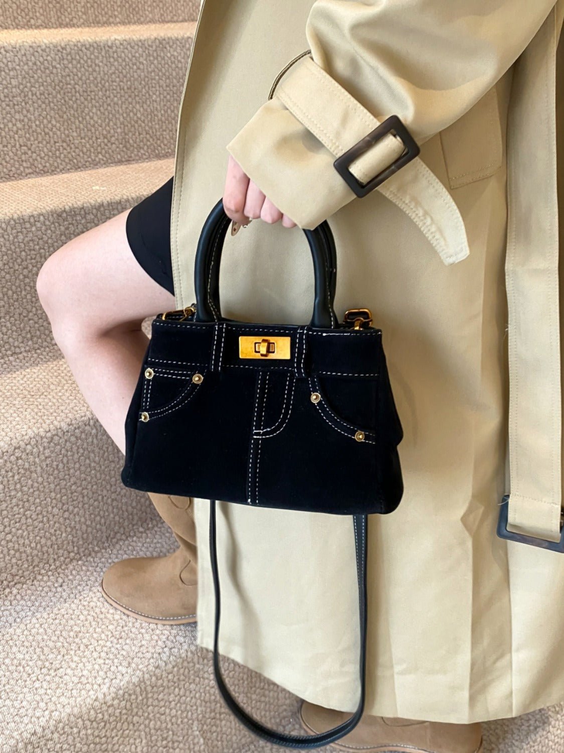 Suede Dual - Use Adjustable Strap Handbag - TNT Dress Co.