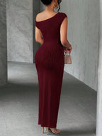 Textured Single Shoulder Maxi Dress - TNT Dress Co.