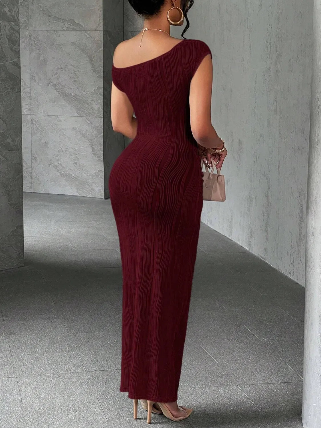 Textured Single Shoulder Maxi Dress - TNT Dress Co.
