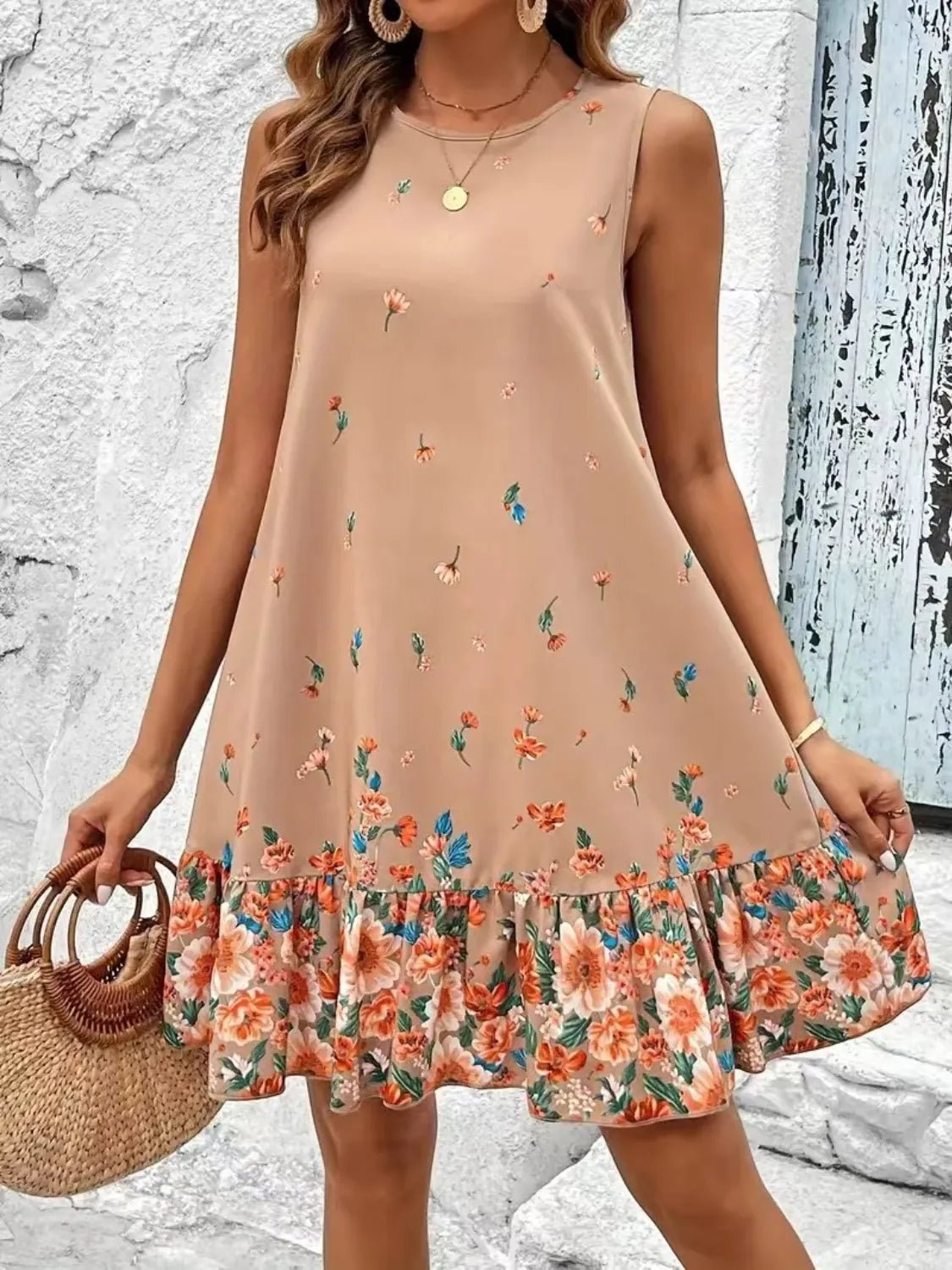 Ruffled Hem Floral Sleeveless Mini Tank Dress - TNT Dress Co.