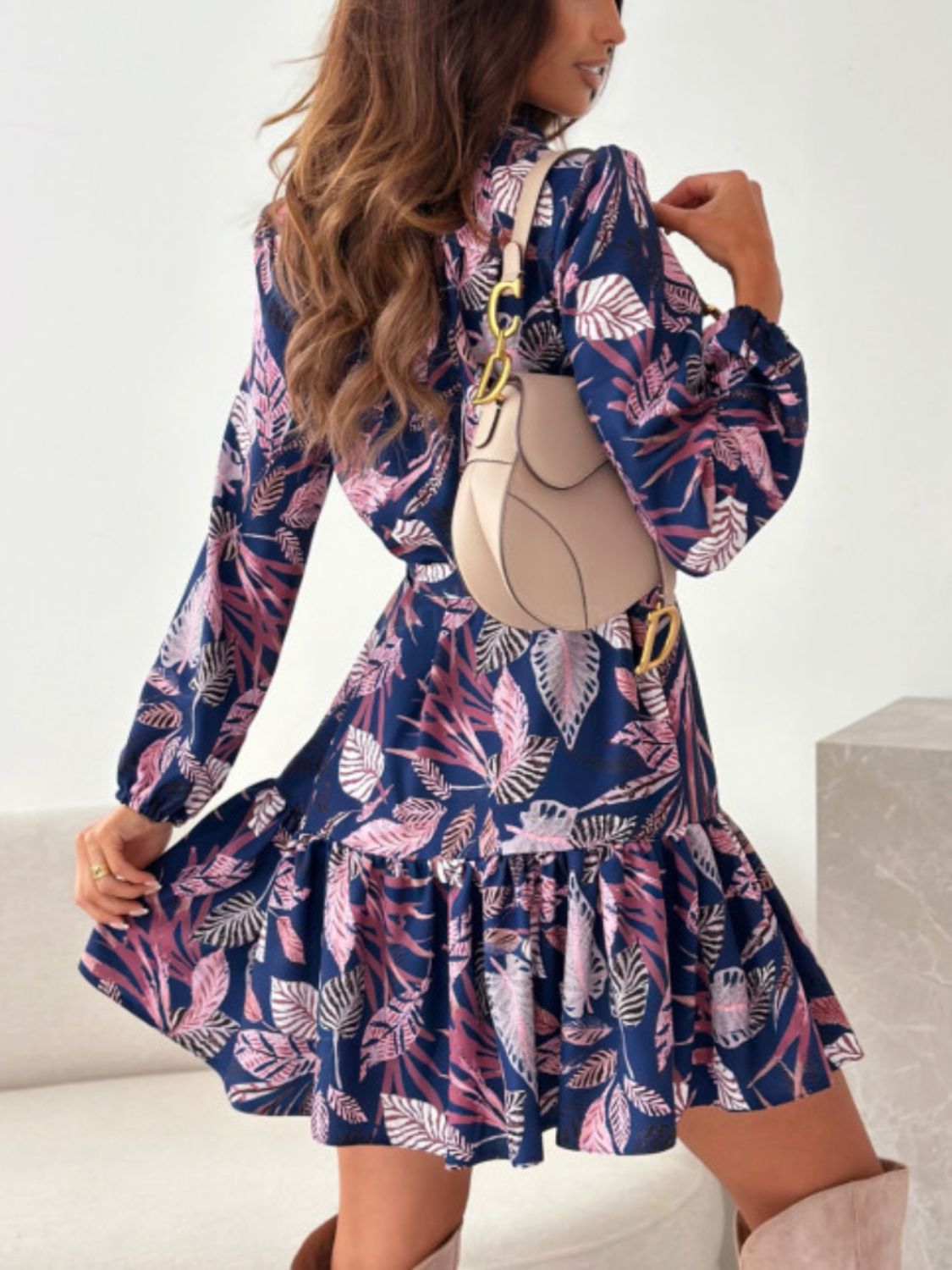 Floral Long Sleeve Dress with Ruffle Hem - TNT Dress Co.