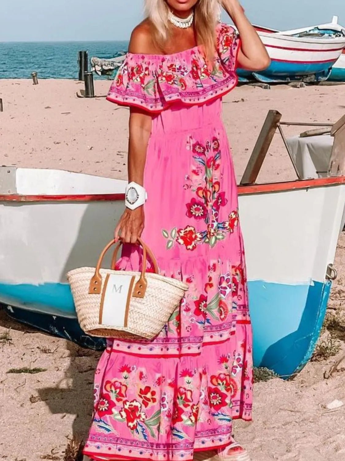 Floral Off Shoulder Ruffle Maxi Dress - TNT Dress Co.