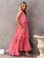 Ruffled Sleeveless Tiered Maxi Dress with Pockets - TNT Dress Co.