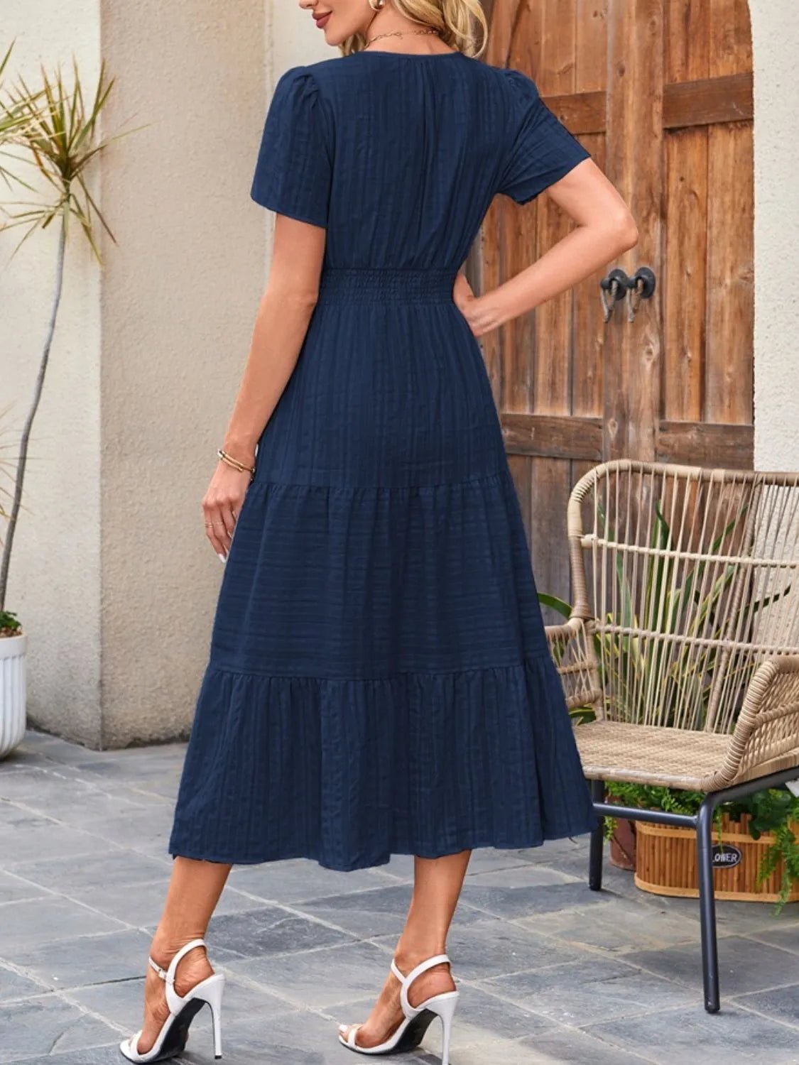 Tiered Notched Short Sleeve Dress - TNT Dress Co.