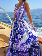 Full Size Printed Sweetheart Neck Maxi Cami Dress Plus Size - TNT Dress Co.
