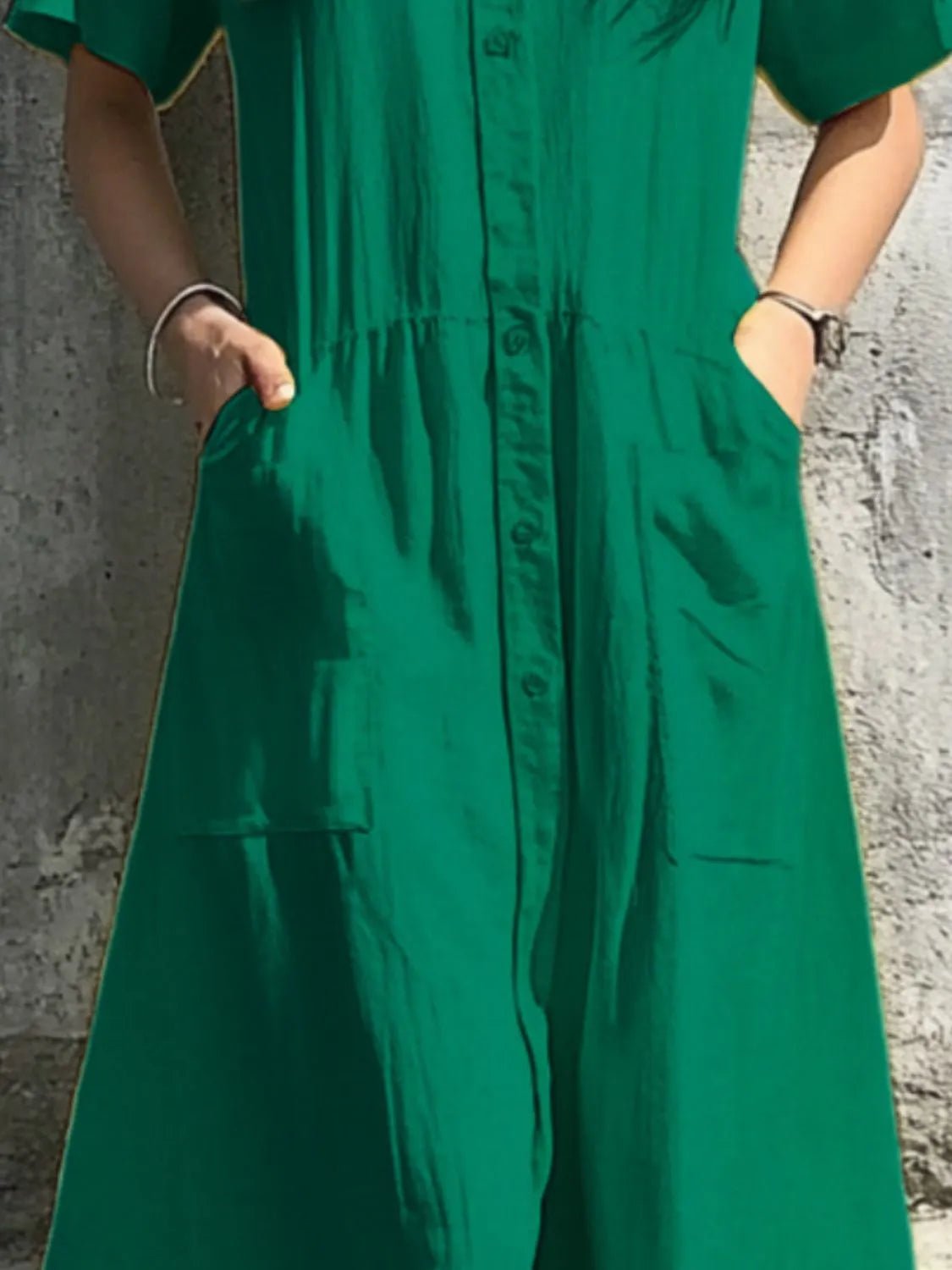 Button Front Short Sleeve Midi Dress - TNT Dress Co.