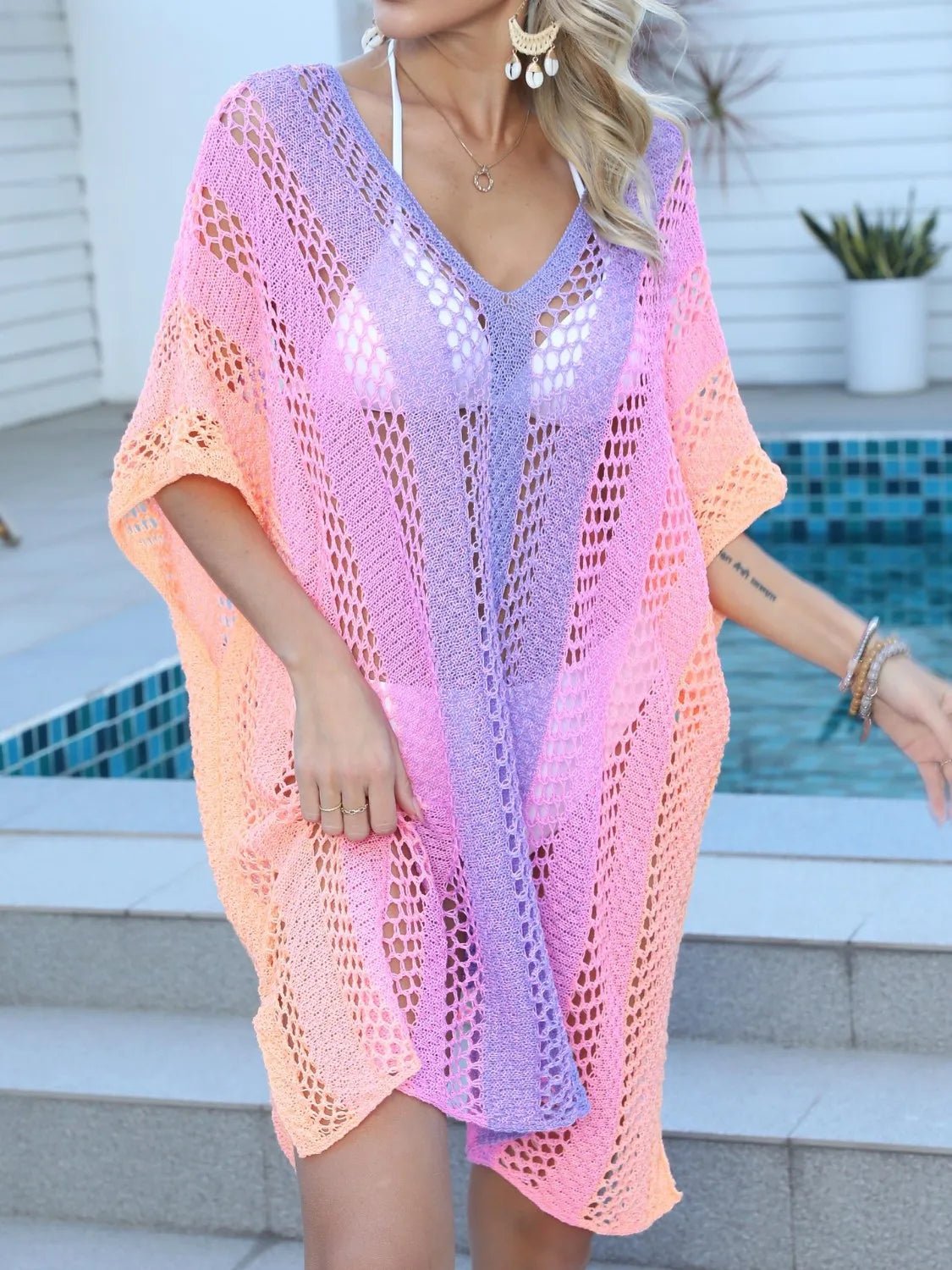 Rainbow Gradient Crochet Beach Cover Up - TNT Dress Co.