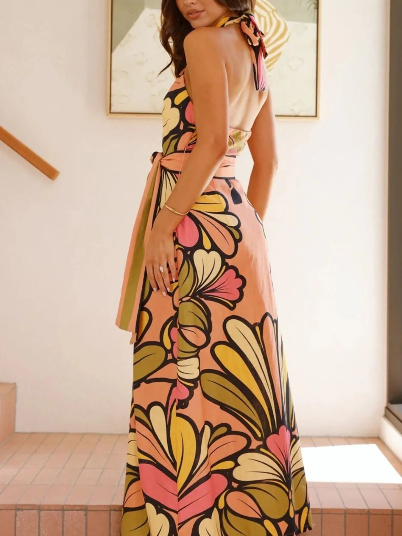 Printed Halter Neck Maxi Cami Dress - TNT Dress Co.