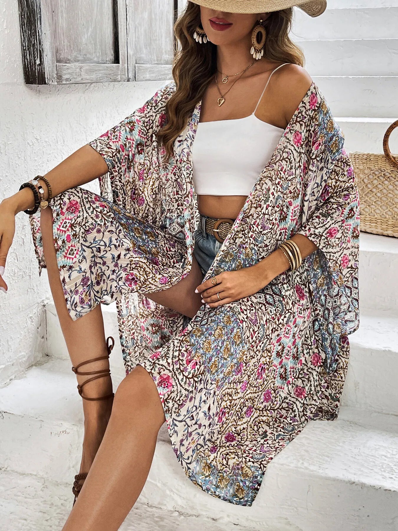Floral Print Open Front Cover Up - TNT Dress Co.