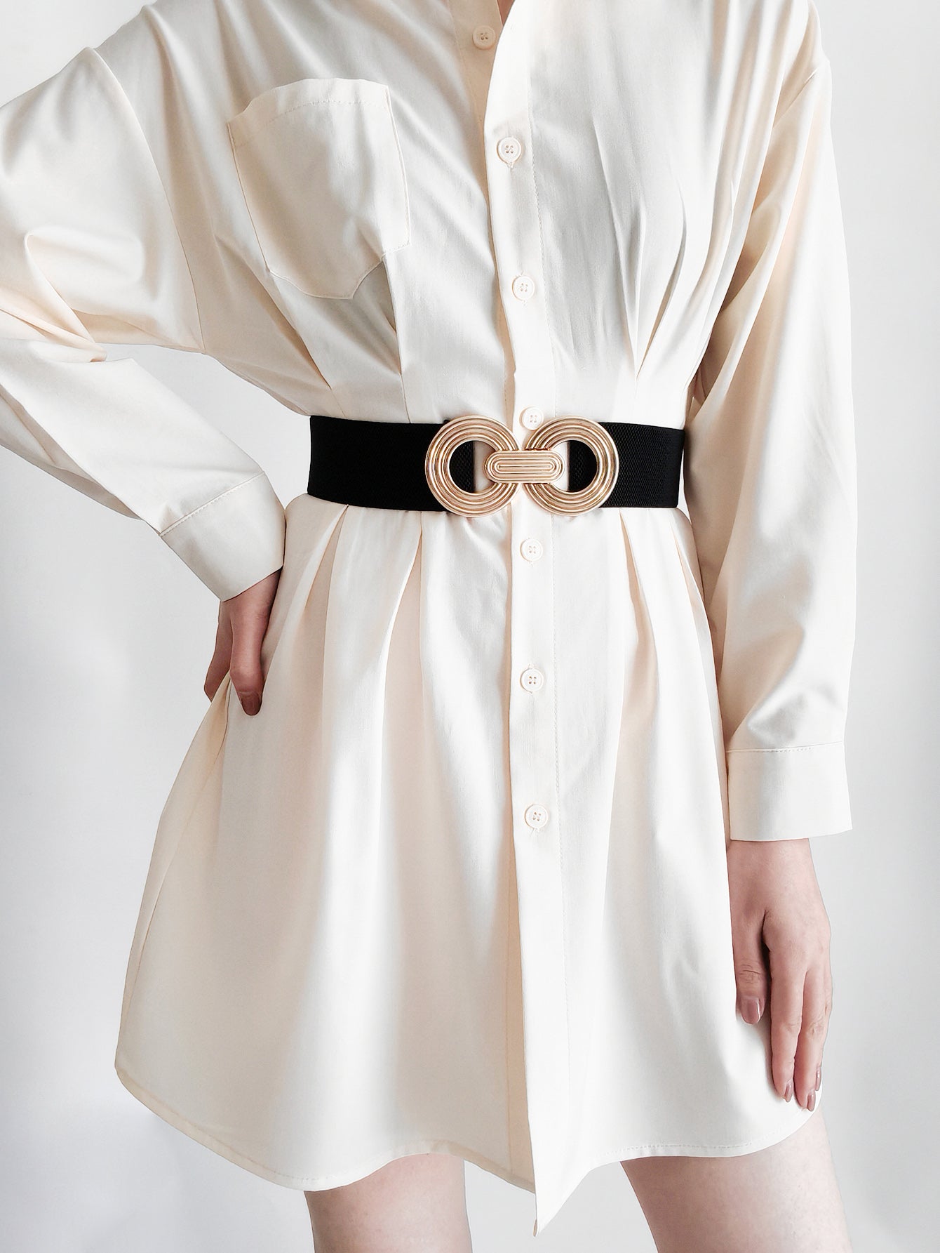 Geometric Buckle Elastic Wide Belt - TNT Dress Co.