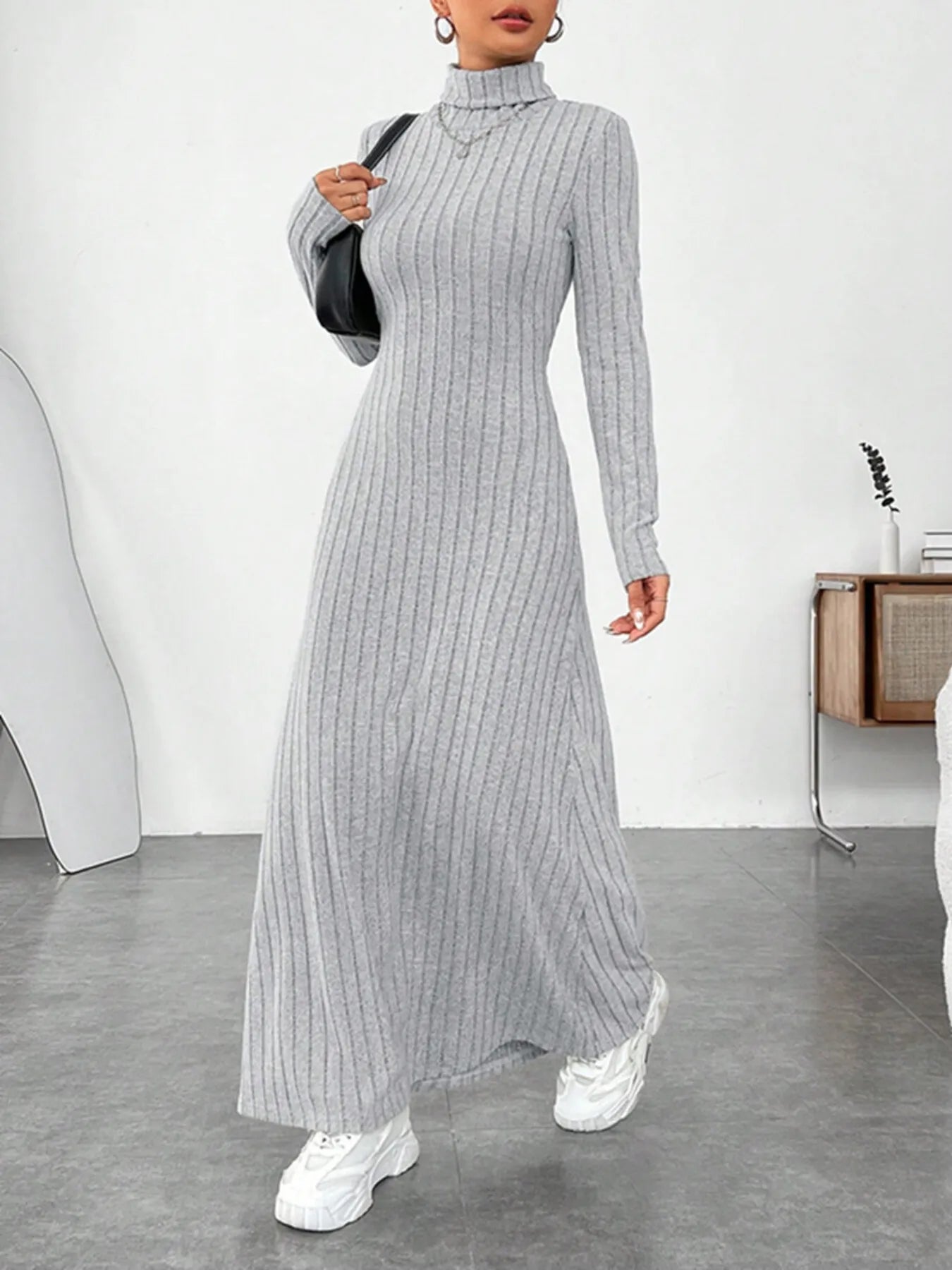 Ribbed Turtleneck Long Sleeve Maxi Knit Dress - The Nicole - Tayan Dress Co.