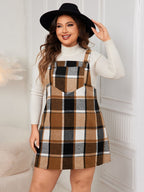 Plus Size Honey Plaid Wide Strap Overall Dress - TNT Dress Co.