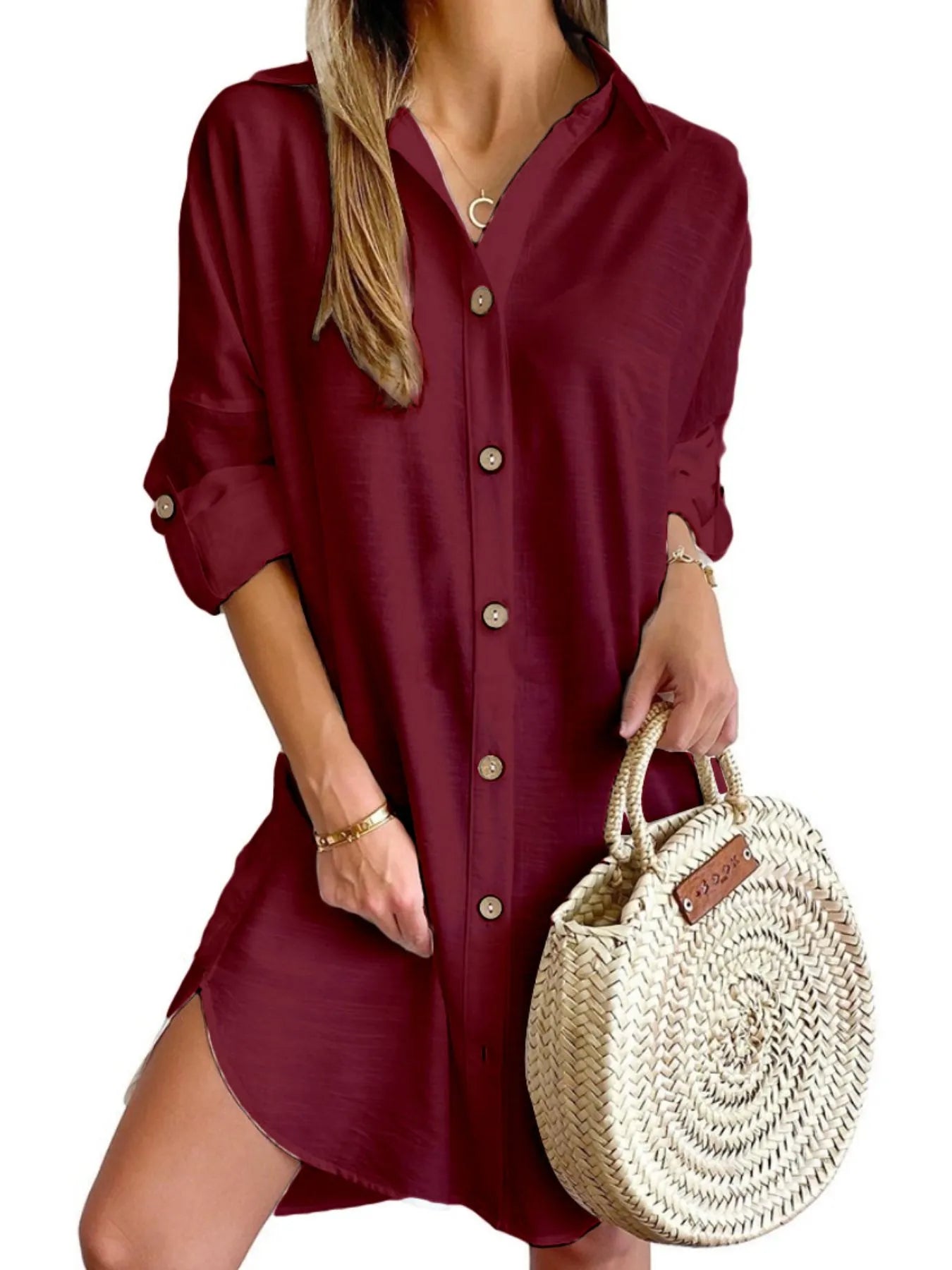 Button Down Long Sleeve Shirt Dress - TNT Dress Co.