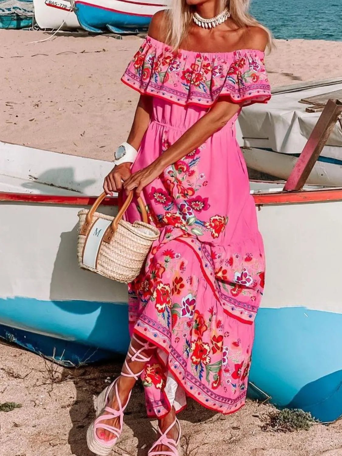 Floral Off Shoulder Ruffle Maxi Dress - TNT Dress Co.