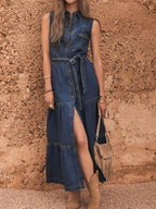 Button Front Sleeveless Denim Dress - The Nicole - Tayan Dress Co.