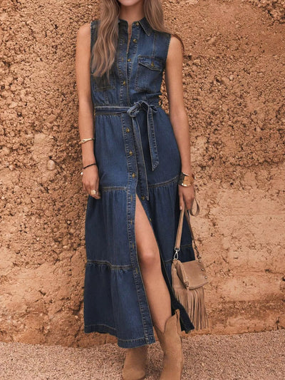 Button Front Sleeveless Denim Dress - The Nicole - Tayan Dress Co.