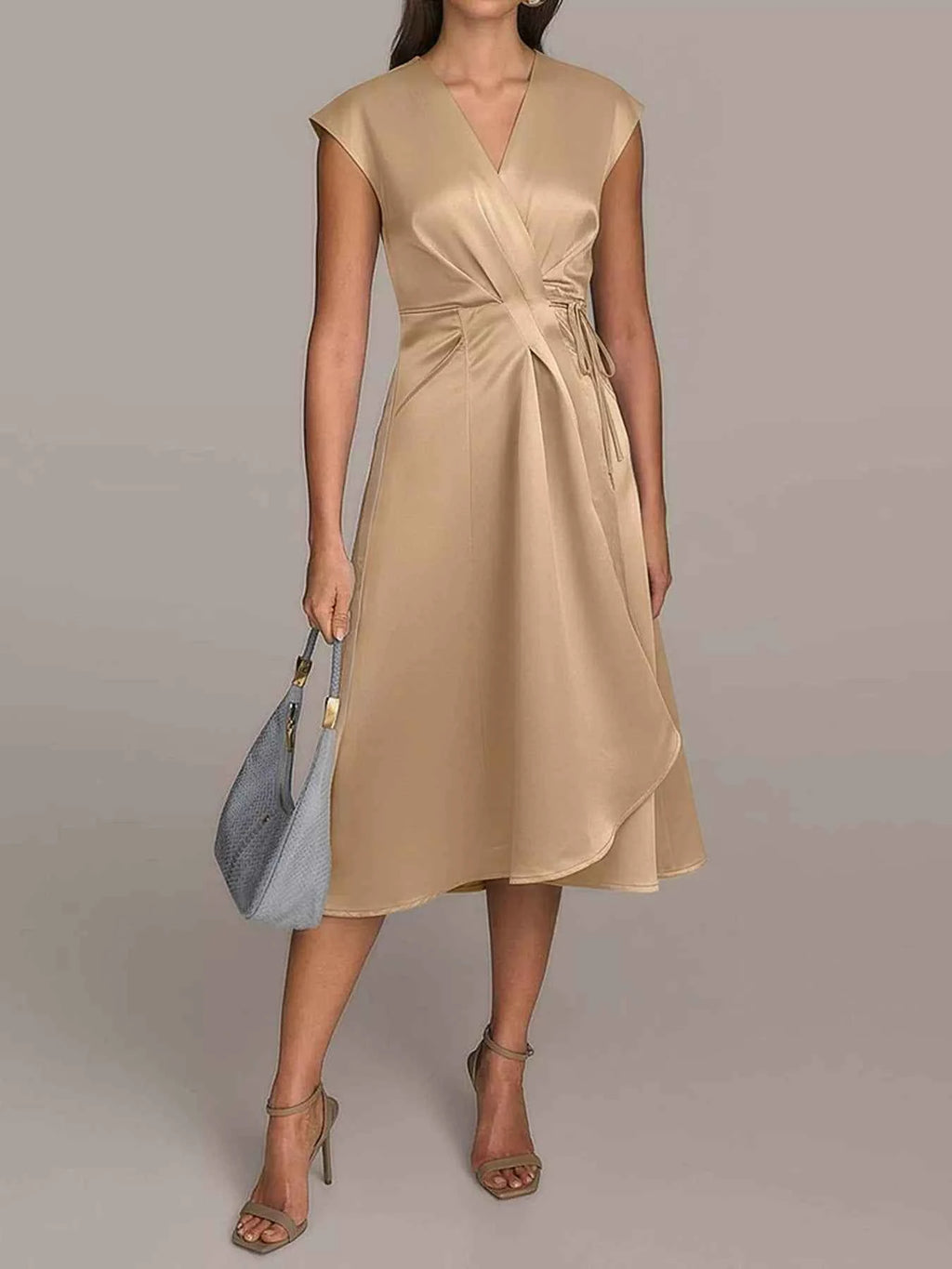 Satin Wrap Midi Dress with Pockets