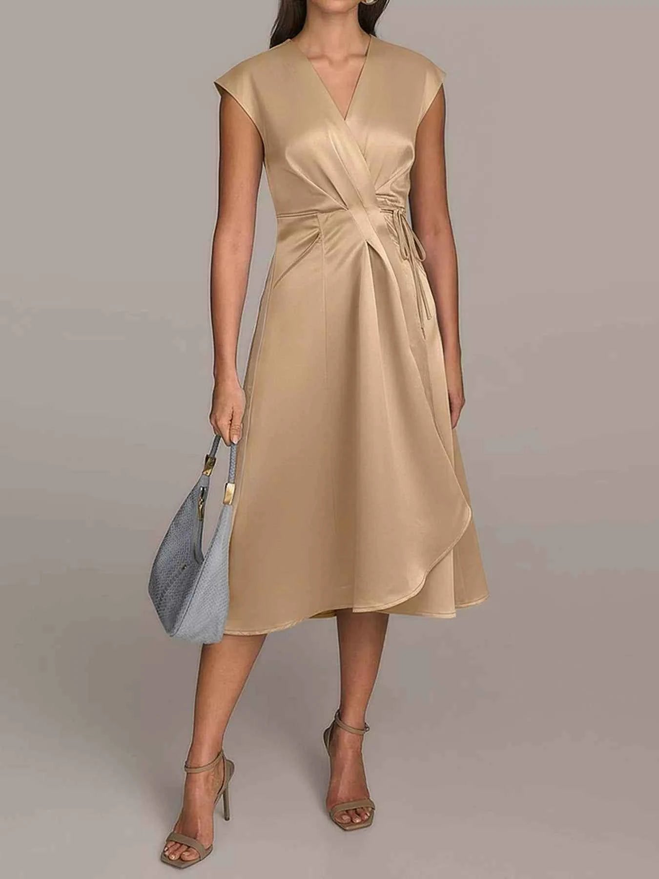 Satin Wrap Midi Dress with Pockets
