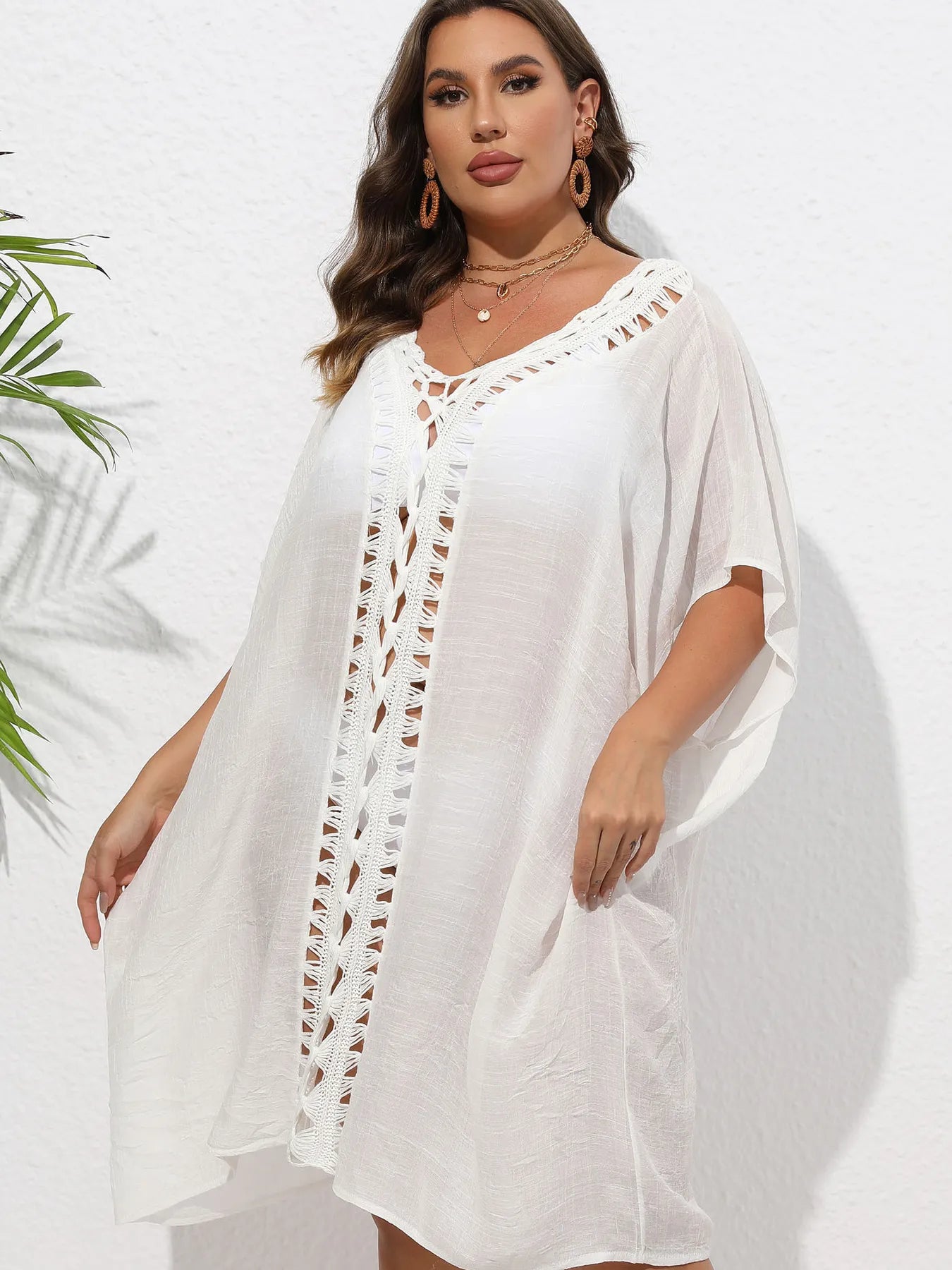 Crochet Trim V - Neck Beach Cover Up Dress - TNT Dress Co.
