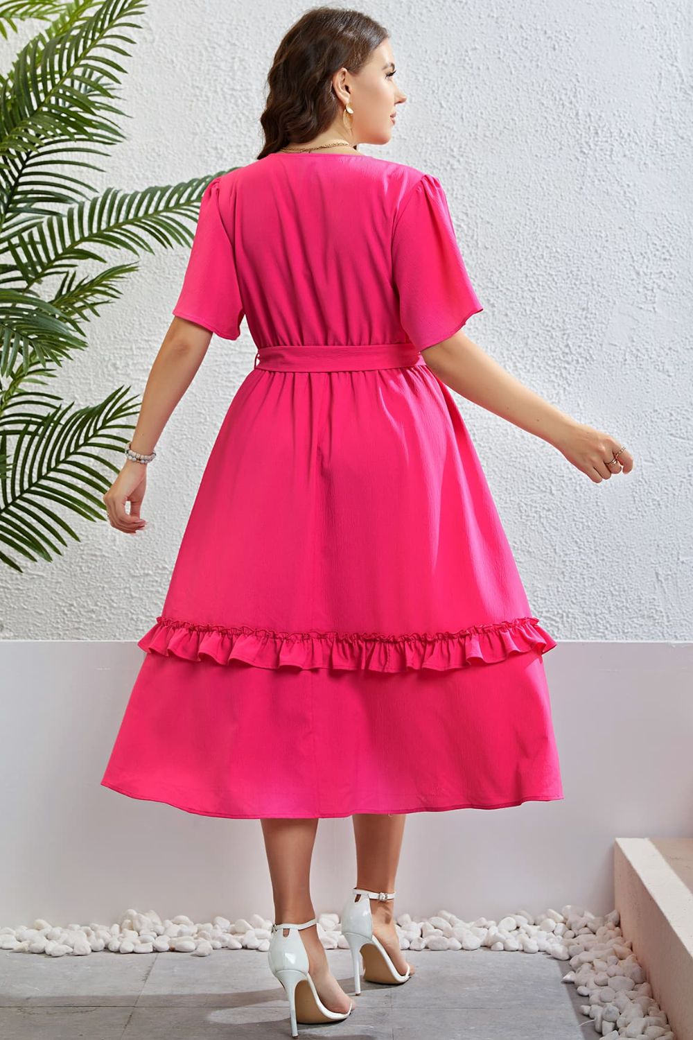 Honey Belted Flutter Sleeve Dress with Frill Trim - TNT Dress Co.