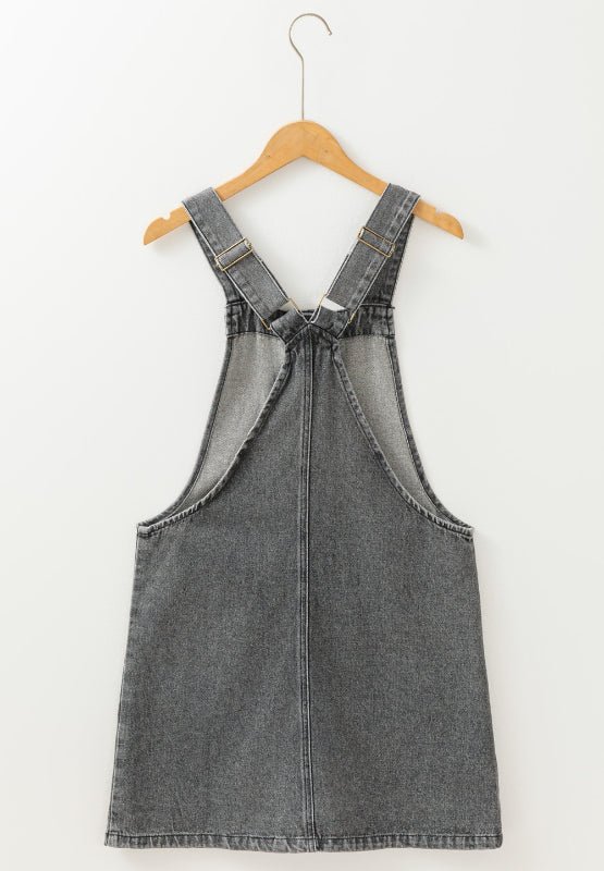 Wide Strap Button Down Denim Overall Dress - TNT Dress Co.