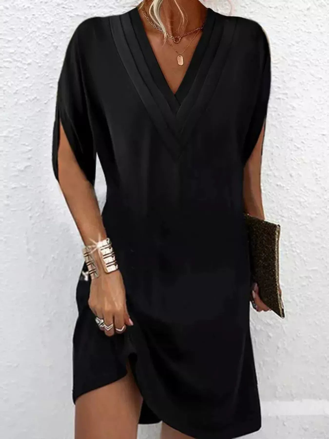 V - Neck Short Sleeve Dress - The Nicole - Tayan Dress Co.