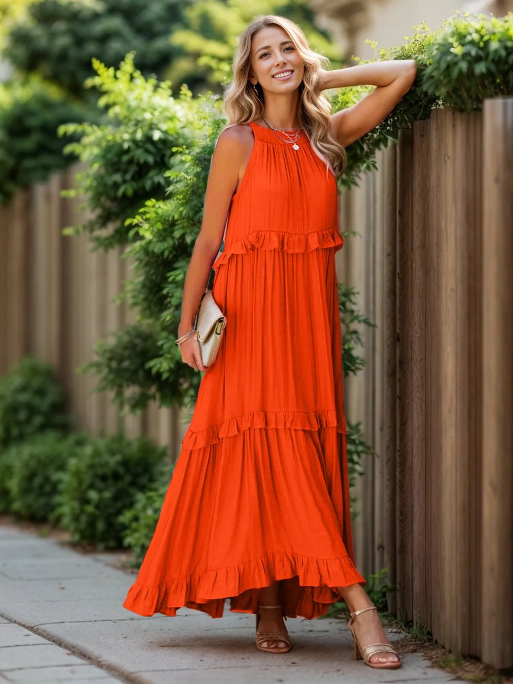 Ruffled Sleeveless Tiered Maxi Dress with Pockets - TNT Dress Co.