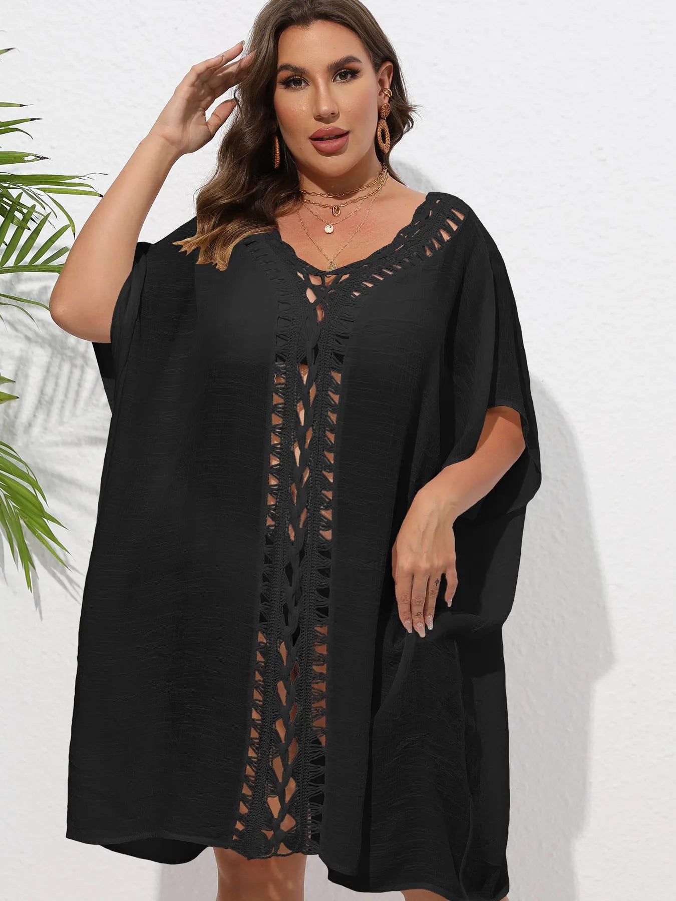 Crochet Trim V - Neck Beach Cover Up Dress - TNT Dress Co.