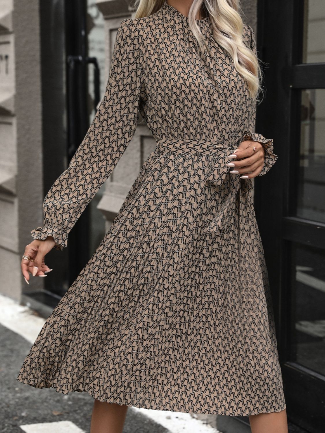 Printed Mock Neck Flounce Sleeve Mini Dress - TNT Dress Co.