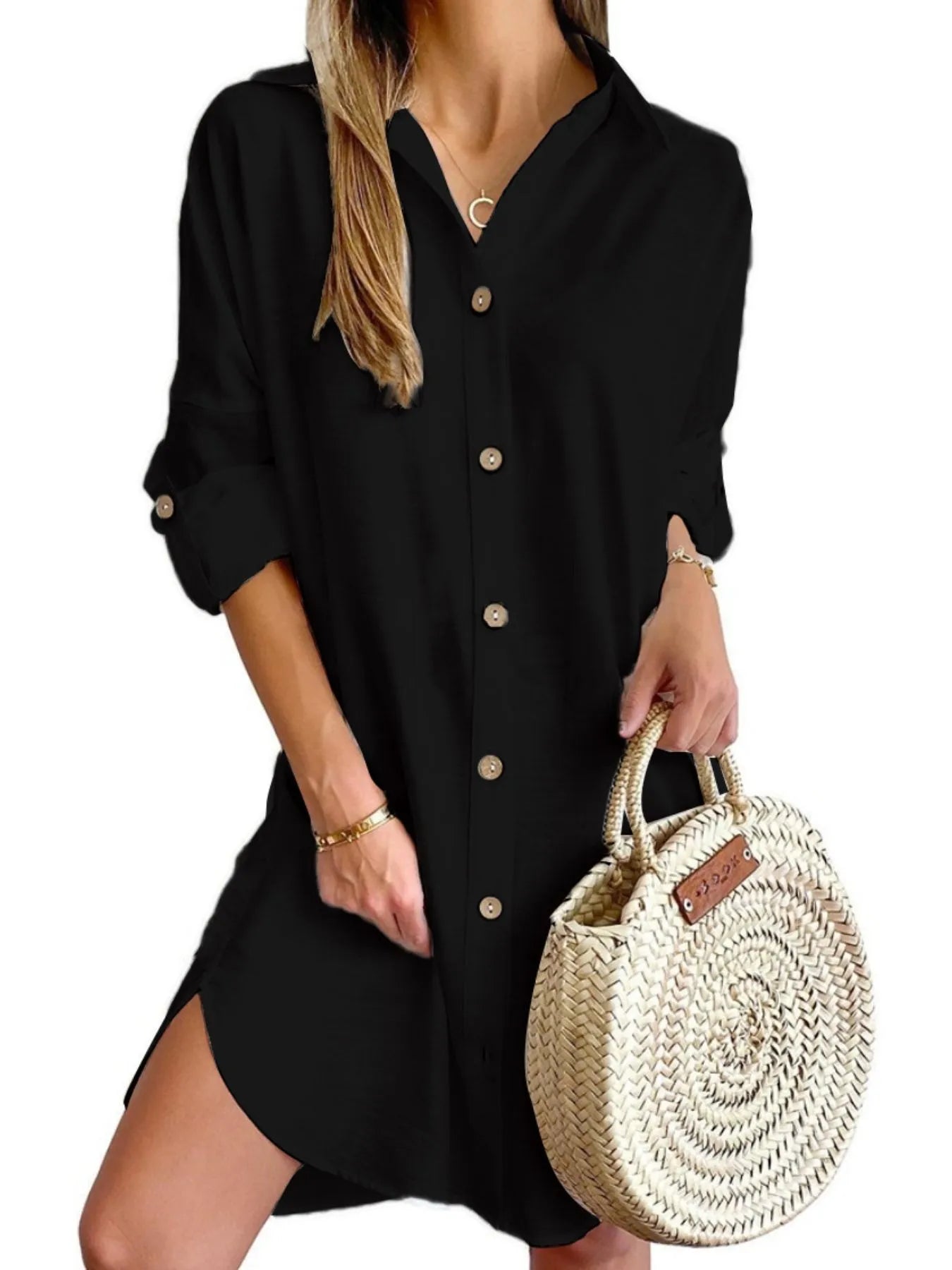 Button Down Long Sleeve Shirt Dress - TNT Dress Co.