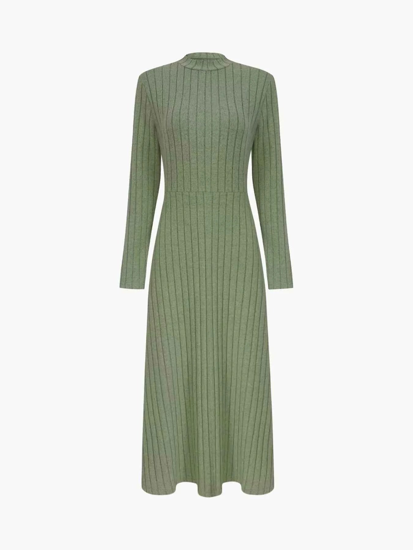 Ribbed Knit Long Sleeve Midi Dress