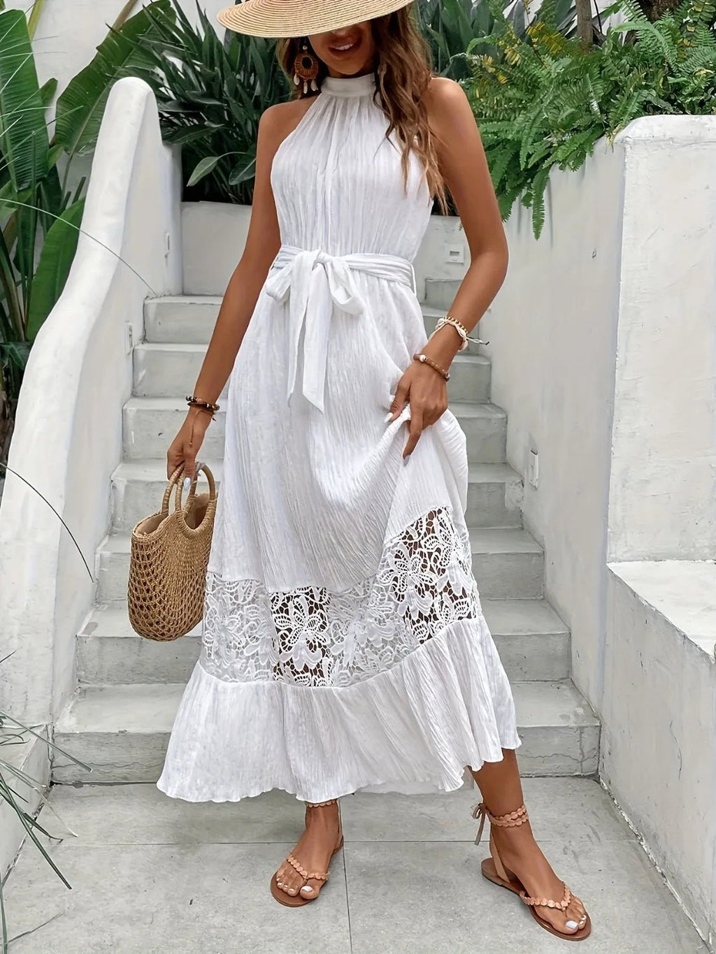 Lace Detail Sleeveless Maxi Cami Dress - TNT Dress Co.