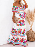 Floral Off Shoulder Ruffle Maxi Dress - TNT Dress Co.