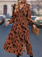 Printed Surplice Long Sleeve Dress - The Nicole - Tayan Dress Co.