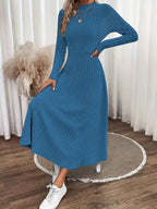 Ribbed Knit Long Sleeve Midi Dress
