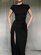 Ruched Slit Cap Sleeve Maxi Dress - TNT Dress Co.