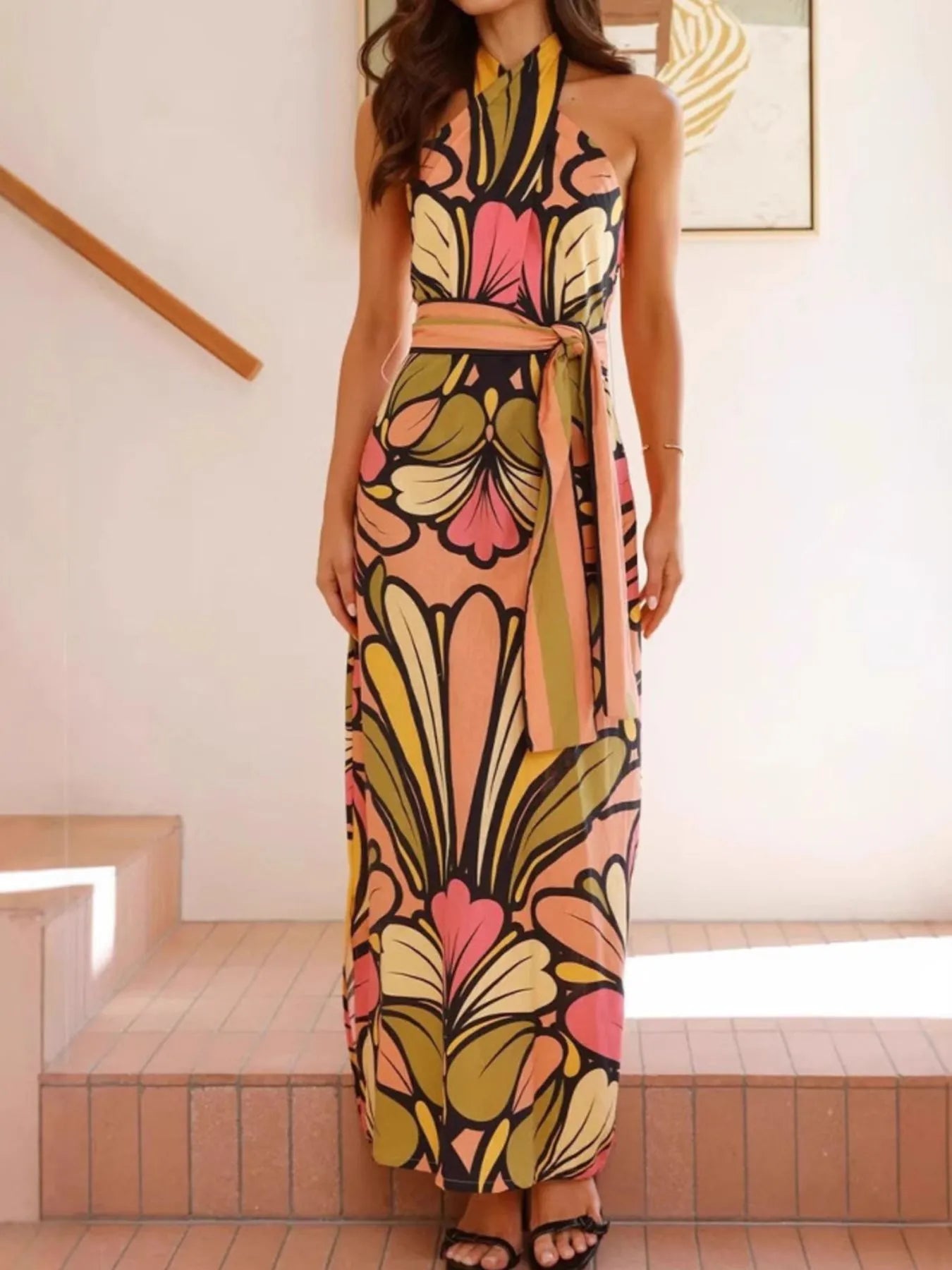 Printed Halter Neck Maxi Cami Dress - TNT Dress Co.