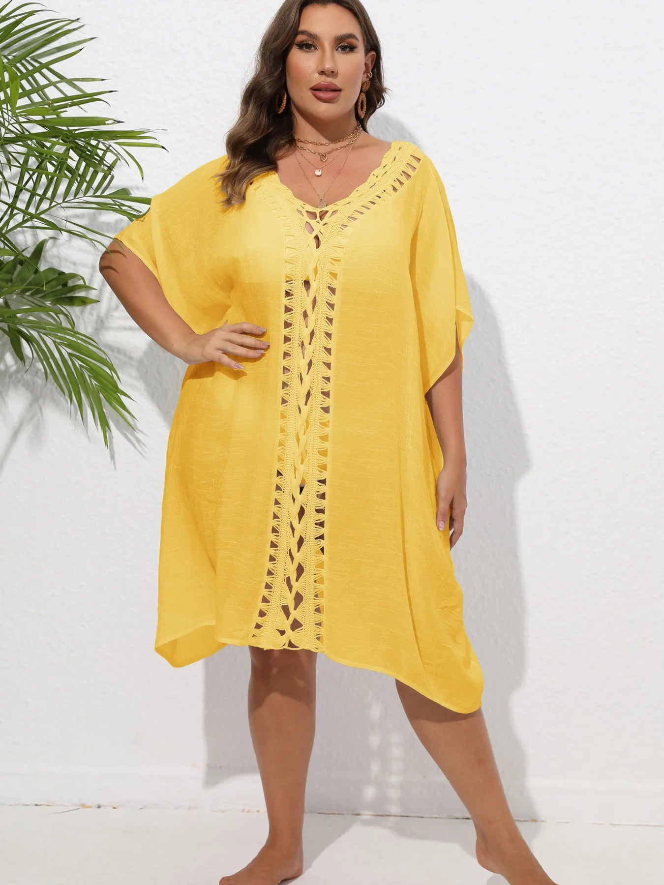 Crochet Trim V - Neck Beach Cover Up Dress - TNT Dress Co.