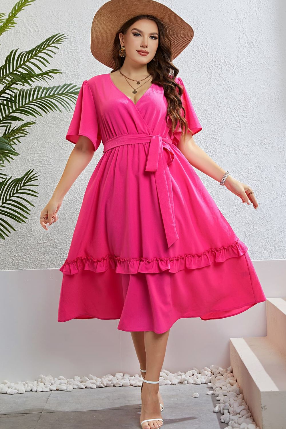 Honey Belted Flutter Sleeve Dress with Frill Trim - TNT Dress Co.