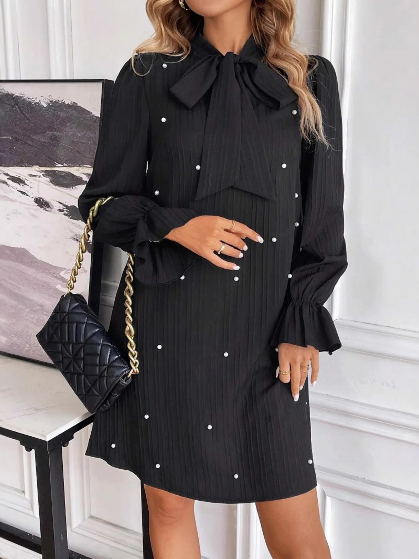 Bow Tie Flounce Sleeve Dress - The Nicole - Tayan Dress Co.