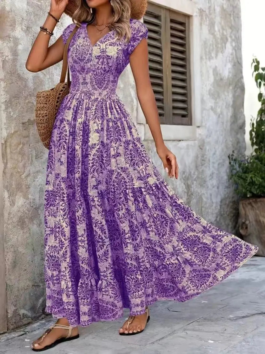 Vintage Floral Cap Sleeve Maxi Dress - TNT Dress Co.