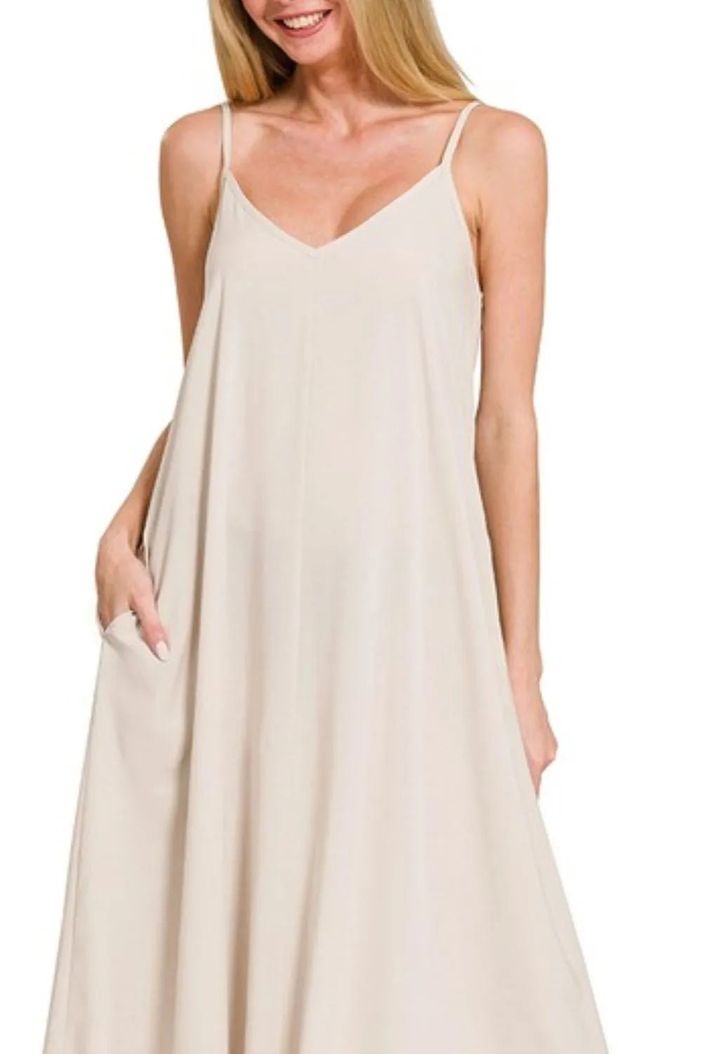 Zenana Woven Arc Hem Cami Dress With Flowy Pockets - TNT Dress Co.